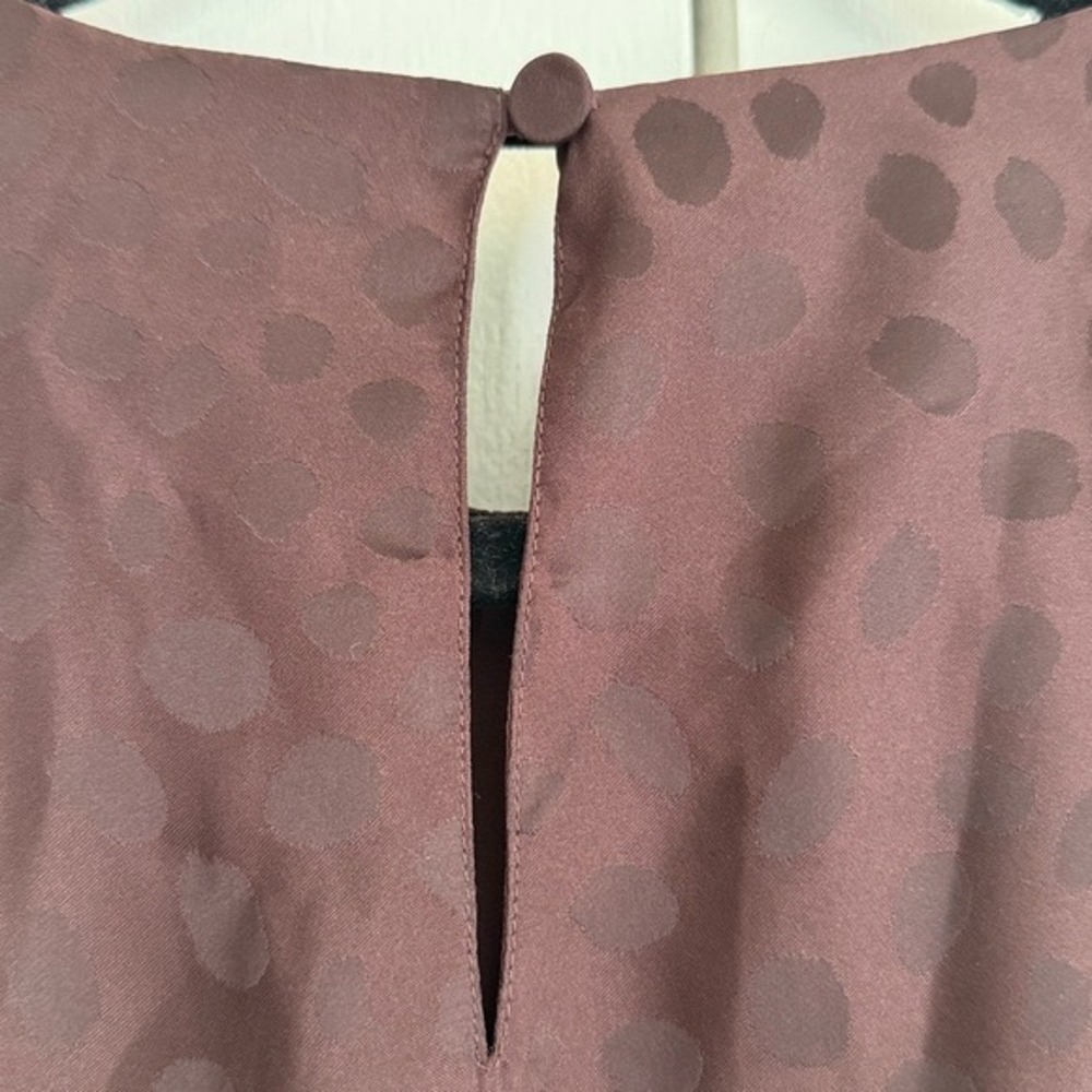Ann Taylor Petite SP Brown Jacquard Dot Blouse Long Sleeve Officecore Work - Picture 6 of 7